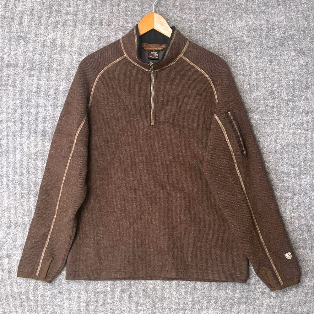 Kuhl Mens ThermoKore Quarter Zip Wool Blend Pullover Brown Sweater Size M Hiking